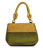 Olive Art Silk Zari and Sequin Hand Bag