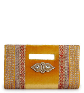 Golden Velvet Zari and Sequin Clutch