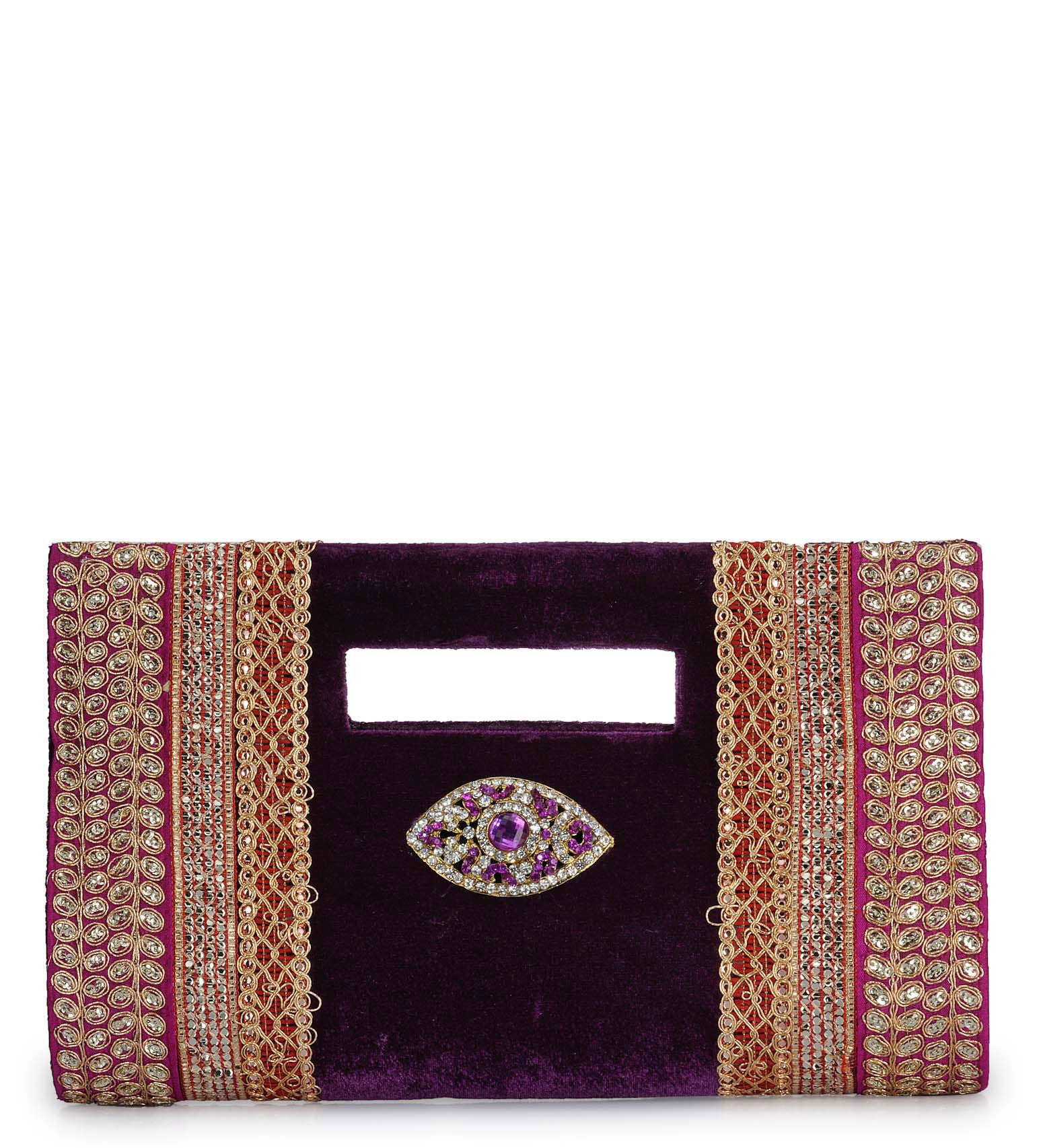 Violet Velvet Zari and Sequin Clutch