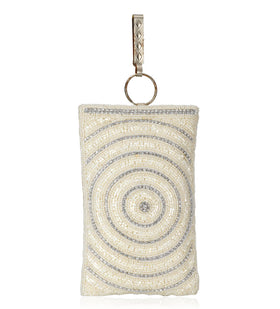 Off White Satin Stone & Pearl Beaded Pouch