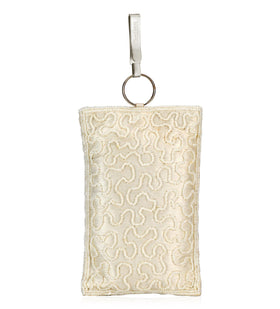 Off White Satin Stone & Pearl Beaded Pouch