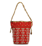 Red Art Silk Stone and Sequin Work Potli Pouch