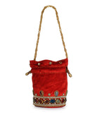 Red Velvet Stone and Pearl Work Potli Pouch