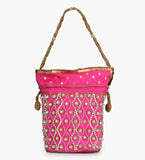 Magenta Art Silk Stone and Sequin Work Potli Pouch