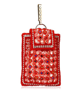 Red Satin Stone & Pearl Beaded Pouch