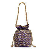 Violet Art Silk Stone and Sequin Work Potli Pouch