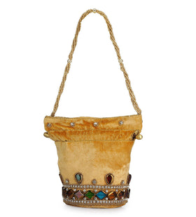 Mustard Velvet Stone and Pearl Work Potli Pouch