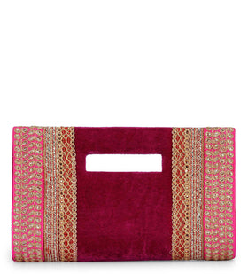 Magenta Velvet Zari and Sequin Clutch