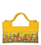 Yellow Rexin Satin Figure Printed Clutch