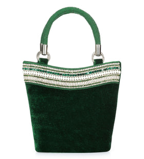 Green Velvet Stone and Pearl Beaded Hand Bag