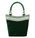 Green Velvet Stone and Pearl Beaded Hand Bag