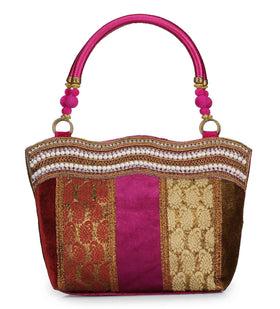 Magenta Velvet Stone and Pearl Work Clutch