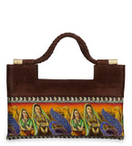 Brown Rexin Satin Figure Printed Clutch