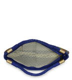 Navy Blue Rexin Satin Figure Printed Clutch