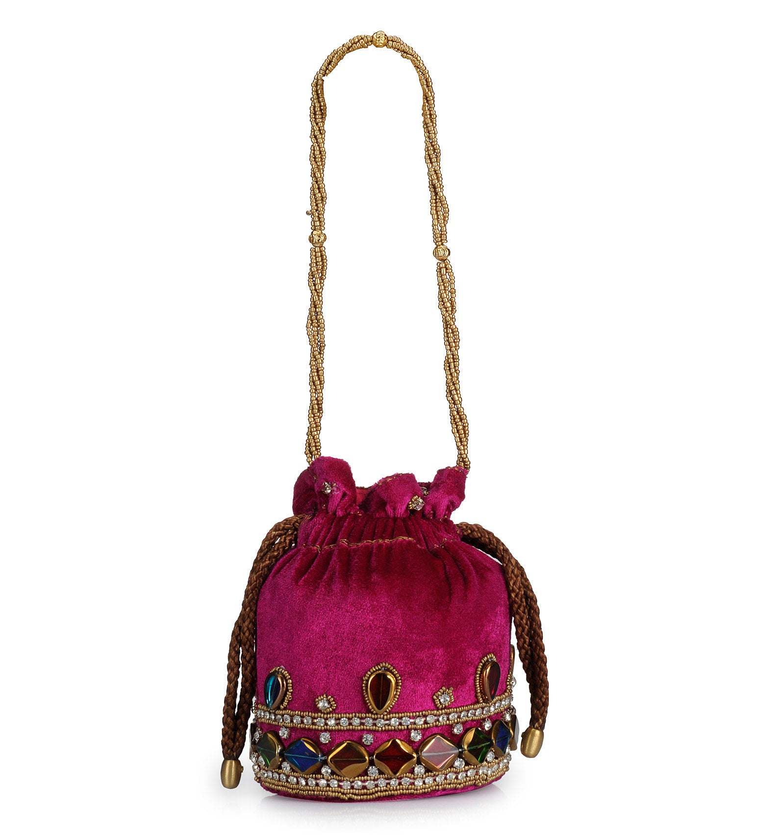 Magenta Velvet Stone and Pearl Work Potli Pouch