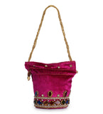 Magenta Velvet Stone and Pearl Work Potli Pouch