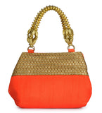 Orange Art Silk Zari and Sequin Clutch