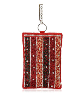 Red Satin Stone & Pearl Beaded Pouch