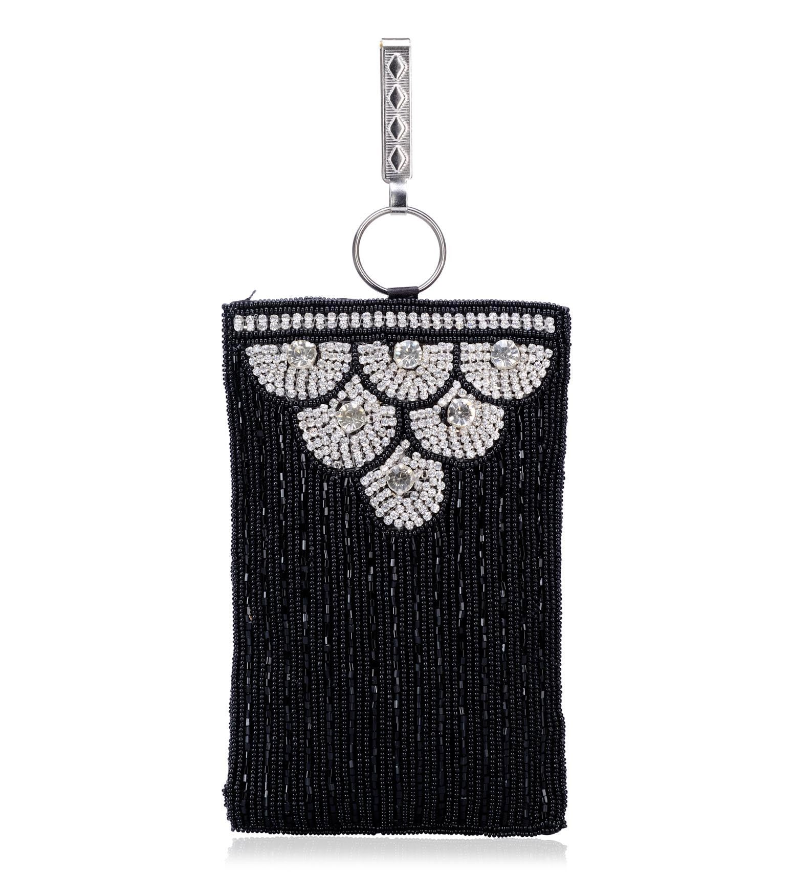 Black Satin Stone & Pearl Beaded Pouch