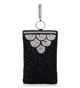 Black Satin Stone & Pearl Beaded Pouch