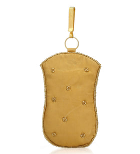 Golden Satin Stone and Pearl Studded Pouch