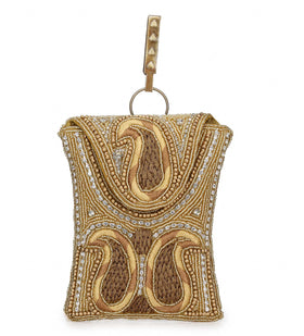 Golden Satin Stone & Pearl Beaded Pouch