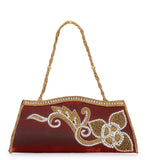 Maroon Art Silk Pearl and Zardosi Embroidery Clutch