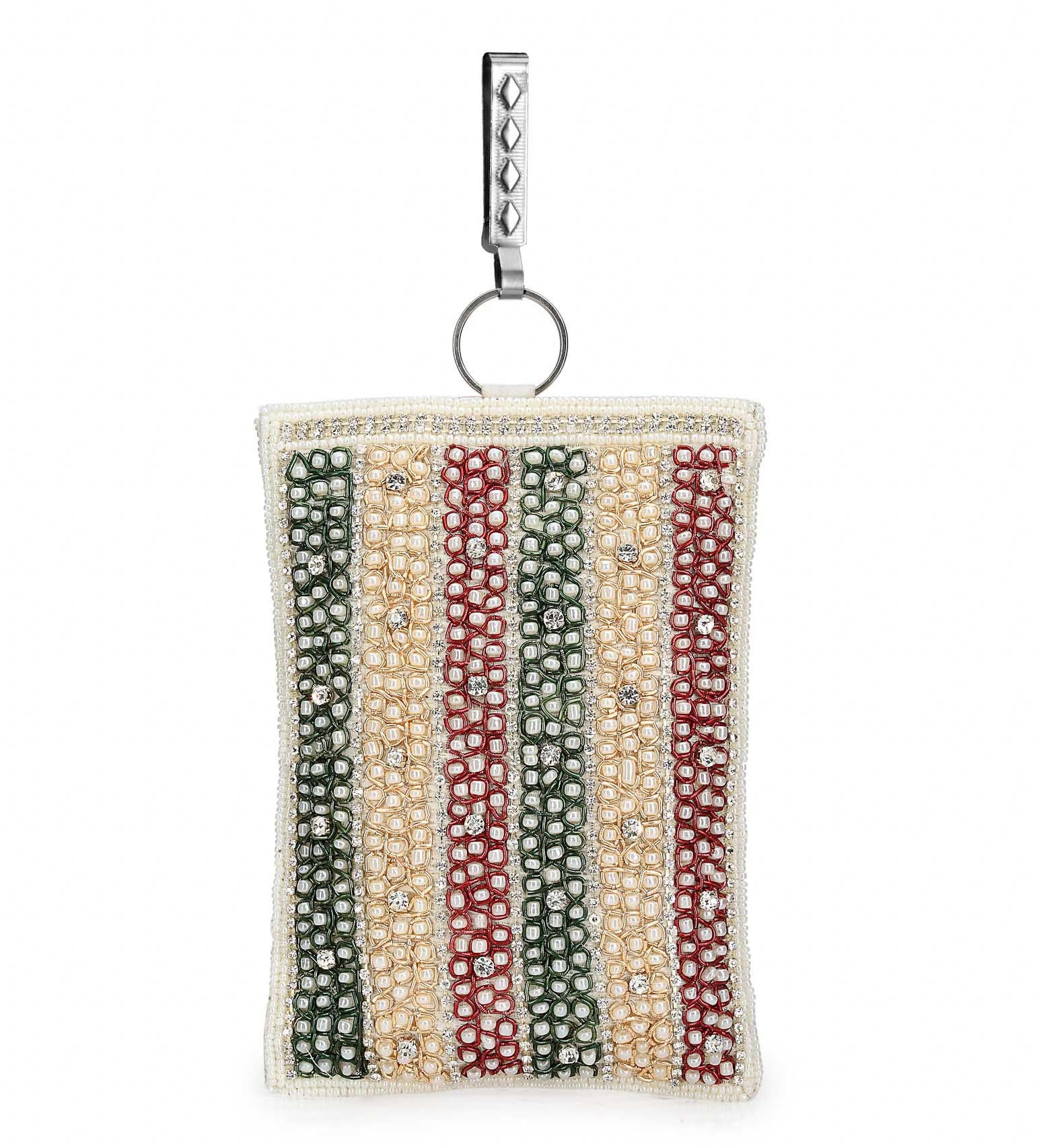 Off White Satin Stone & Pearl Beaded Pouch