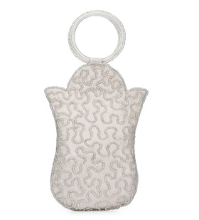 Silver Satin Stone and Pearl Studded Pouch