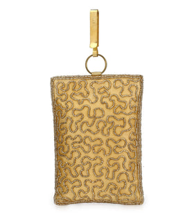 Golden Satin Stone & Pearl Beaded Pouch