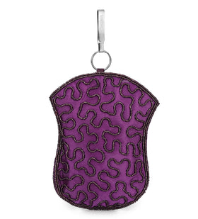 Violet Satin Stone and Pearl Beaded Pouch