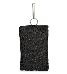 Black Satin Stone and Pearl Beaded Pouch