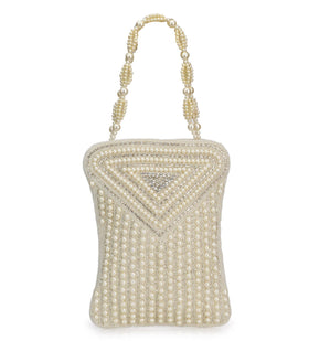 Off White Satin Stone & Pearl Beaded Pouch