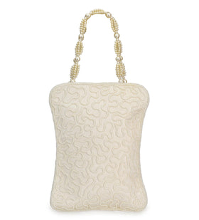 Off White Satin Stone & Pearl Beaded Pouch