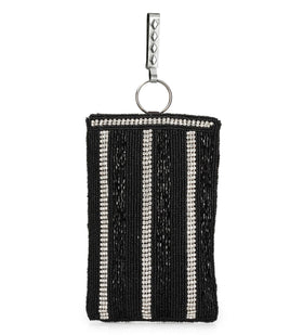 Black Satin Stone and Pearl Beaded Pouch