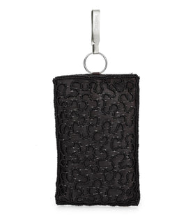 Black Satin Stone and Pearl Beaded Pouch