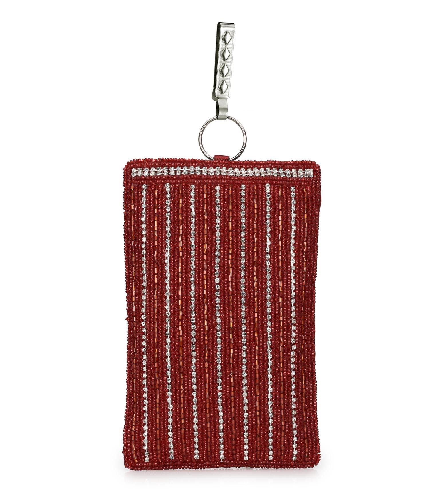 Maroon Satin Stone and Pearl Beaded Pouch