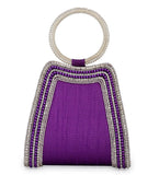 Violet Art Silk Stone and Pearl Beaded Clutch