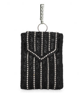 Black Satin Stone and Pearl Studded Pouch