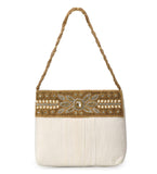 Off White Art Silk Stone Beaded Clutch