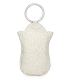 Off White Satin Stone and Pearl Beaded Pouch