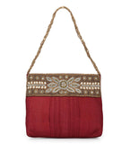 Maroon Art Silk Stone Beaded Clutch