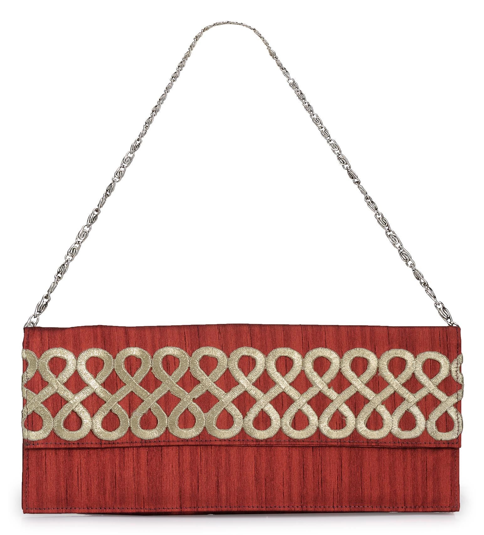 Maroon Art Silk Zari Patch Work Clutch