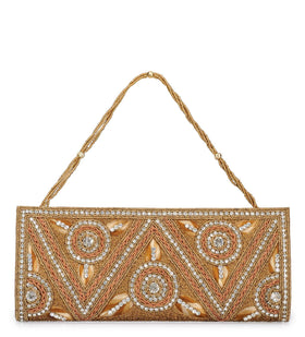 Fawn Rexin Stone and Resham Embroidered Clutch