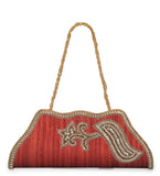 Maroon Art Silk Pearl and Zardosi Embroidery Clutch