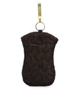 Black Satin Stone Pear & Shell Studded Pouch