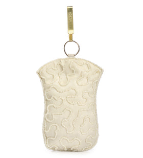 Off White Satin Stone Pearl & Shell Studded Pouch