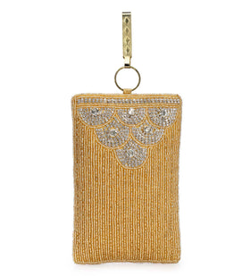 Golden Satin Stone & Pearl Beaded Pouch