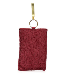 Maroon Satin Stone Pearl & Shell Studded Pouch