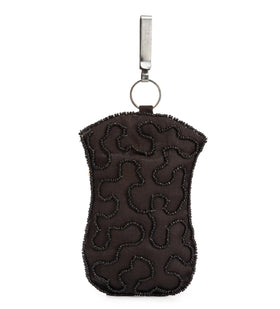 Black Satin Stone Pearl & Shell Studded Pouch